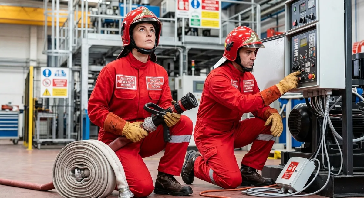 Esercitazione pratica con estintore durante il corso antincendio