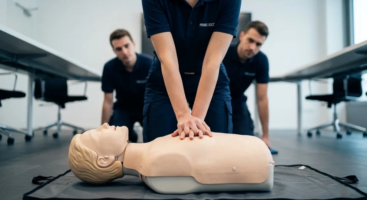 Esercitazione pratica di rianimazione cardiopolmonare durante il corso primo soccorso aziendale